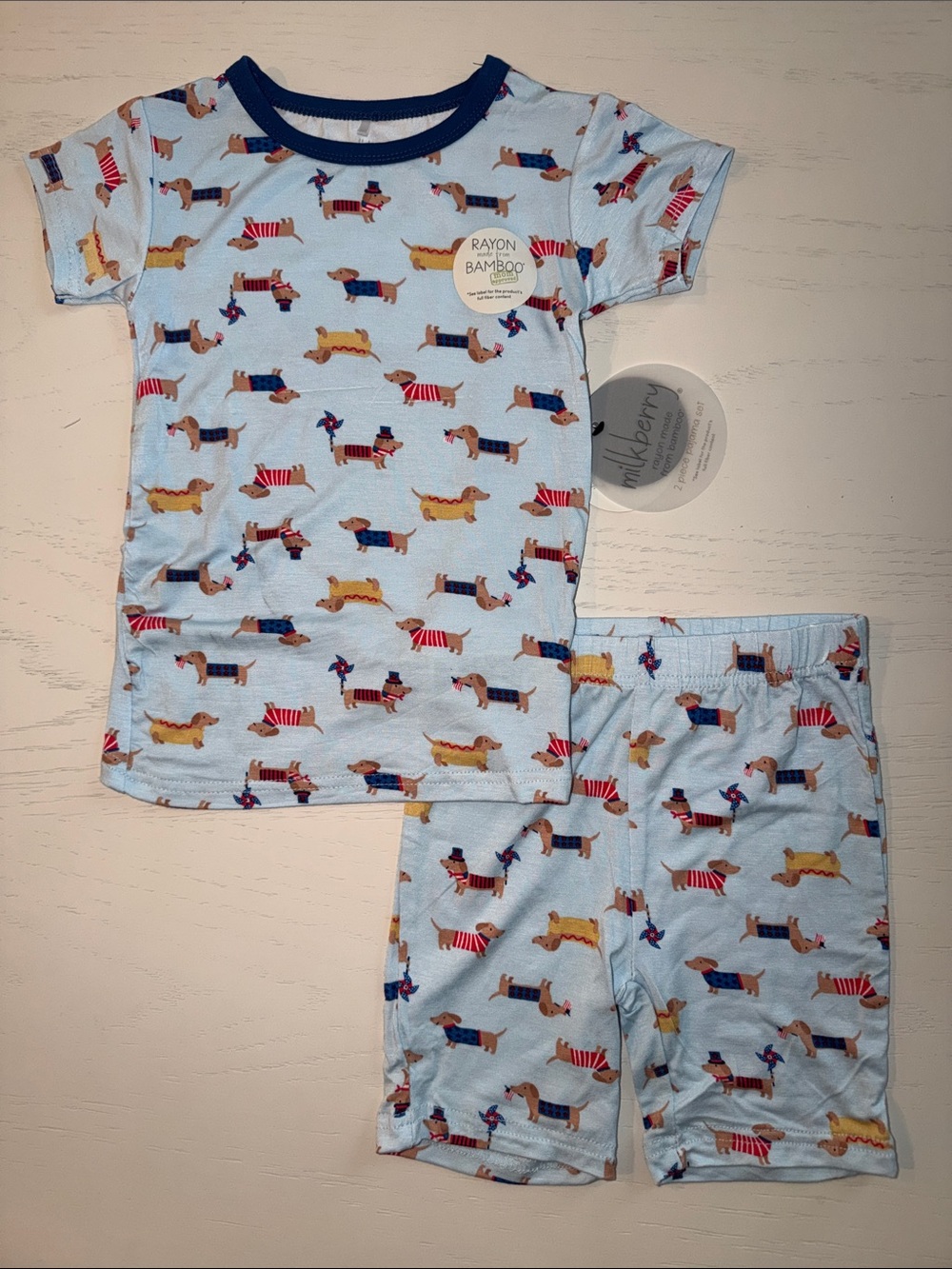 Milkberry Bamboo Dog Dachshund Americana 4th Short Pajama Set 3T